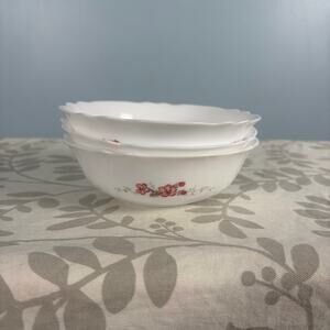 Vintage Arcopal Florentine Bowls Set of 3 Pink Floral French Opal Glass 6¼